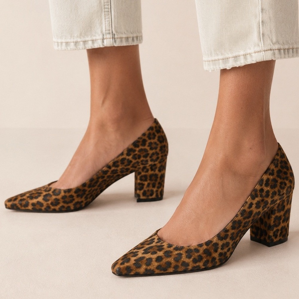 Abound Abadury Leopard Print Block Heel Pumps Pointed Toe Shoes Black Brown 9